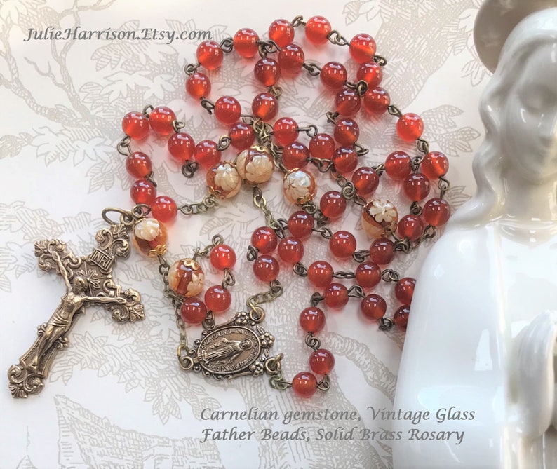 Catholic Stone Rosary Carnelian Burnt Orange Rosary Unique image 0