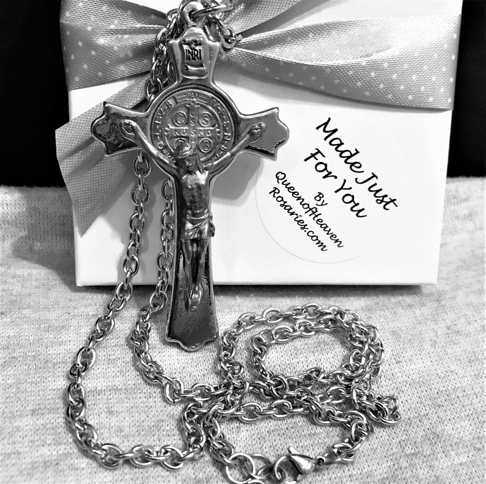 Mens Cross Necklace St. Benedict Crucifix Necklace Catholic Etsy