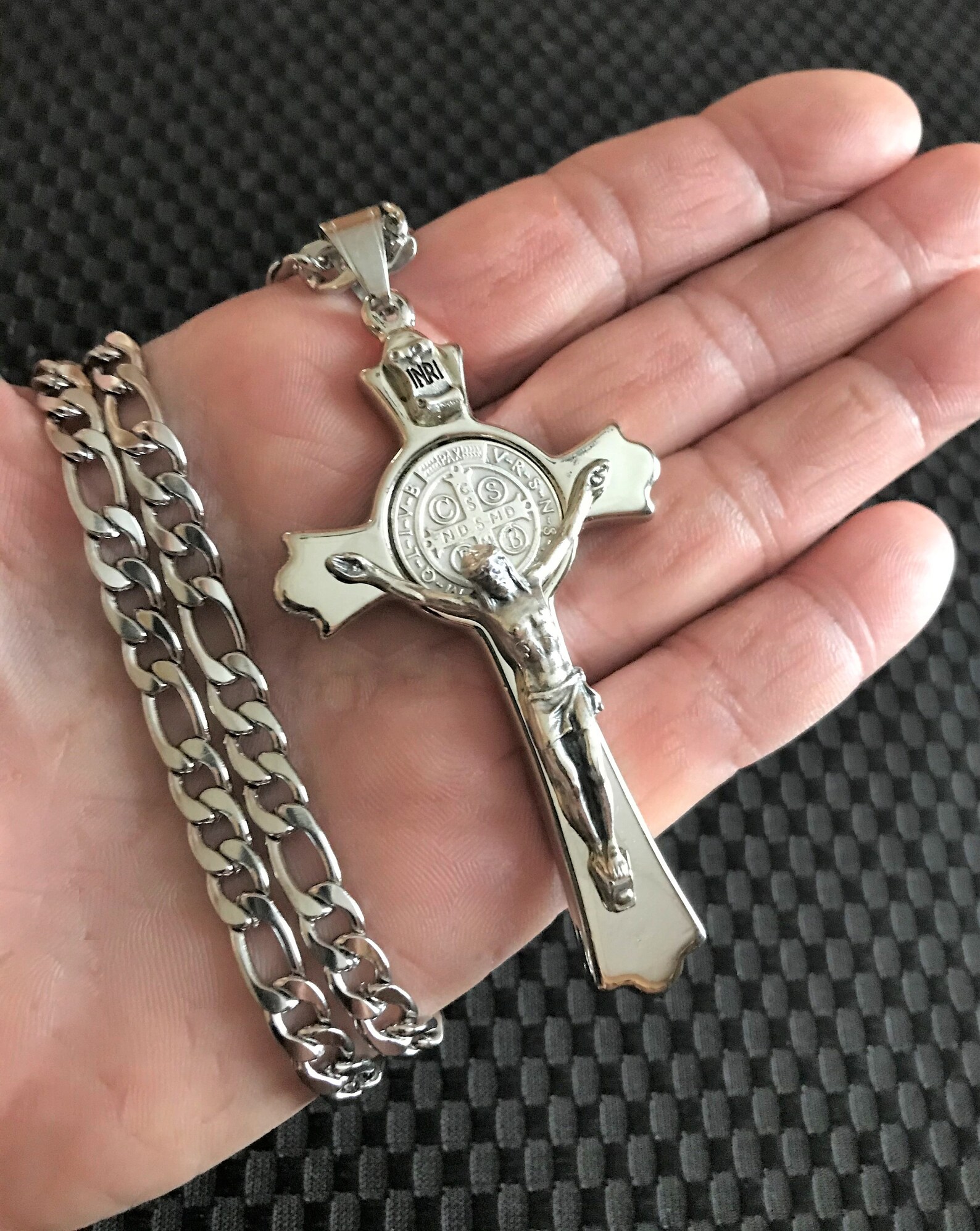 Mens Cross Necklace St. Benedict Crucifix Necklace Catholic Etsy