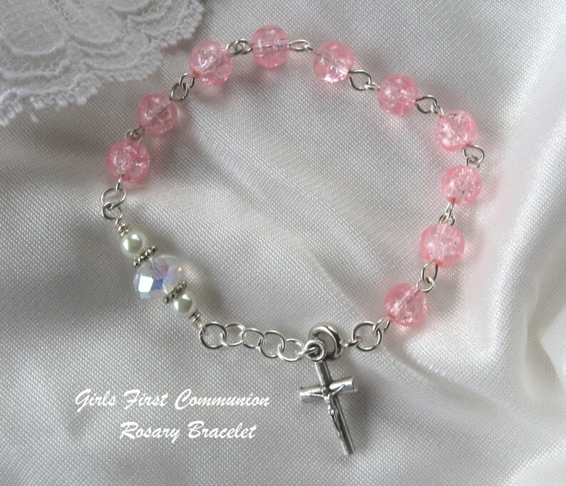 First Holy Communion Pink Bracelet Girls First Communion Pink image 0