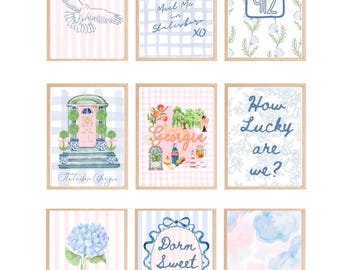 Set di stampe artistiche da parete Georgia Southern Eagles, stampe da parete Georgia Preppy Gallery, regalo di laurea