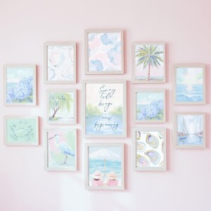 Pastel Beach Wall Art Set – Preppy Coastal Printable Gallery Wall – Grandmillennial Ocean Decor – Pink & Blue Summer Beach House Art image 12