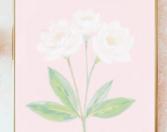 Arte mural botánico estilo preppy sureño JPG / Decoración con encanto sureño Grandmillennial / Lámina decorativa cuadrada floral en tonos pastel
