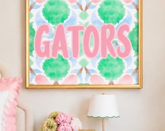Stampe artistiche per la camera da letto dei Florida Gators / Quadri dei Gators per il dormitorio / Decorazioni per appartamenti universitari / Stampe artistiche in stile preppy