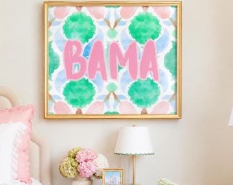 Decorazione per dormitorio Alabama Crimson Tide stampabile / Arte murale dell'Università dell'Alabama / Decorazione per appartamento universitario Bama / Stampa artistica preppy