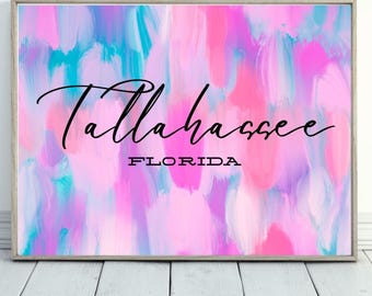 Florida State Dorm Decor Printable | Florida State University Wall Art | Tallahassee Florida College Decor | Pink Abstract Print