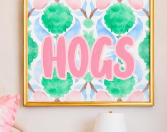 Decorazioni per dormitorio degli Arkansas Razorbacks da stampare / Quadri con i Razorbacks / Decorazioni per appartamenti universitari / Stampe artistiche in stile preppy