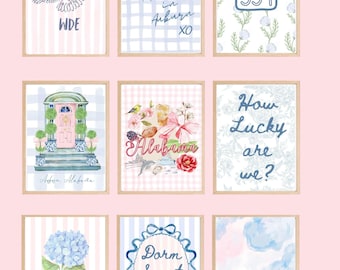 Conjunto imprimible de decoración para dormitorio de Auburn, estilo preppy, galería de pared de Auburn, arte para habitación universitaria en naranja y azul, láminas para dormitorio de hermandad, regalo de graduación, Grandmillennial