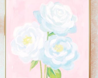 Decoración floral botánica estilo preppy sureño JPG / Decoración azul y rosa con encanto sureño para la generación millennial / Cuadrado floral en tonos pastel para imprimir