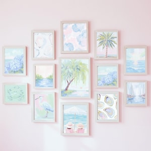 Pastel Beach Wall Art Set – Preppy Coastal Printable Gallery Wall – Grandmillennial Ocean Decor – Pink & Blue Summer Beach House Art image 2