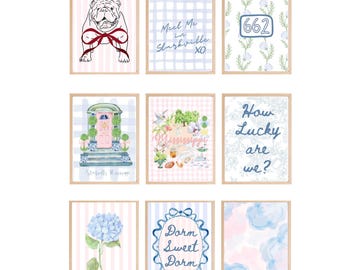 Lámina decorativa para pared de la residencia universitaria de Mississippi State / Decoración universitaria estilo preppy en Starkville, Mississippi / Pared de galería en tonos pastel / JPG de 16x20
