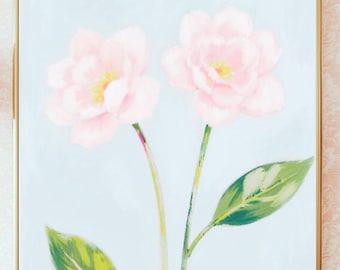 Decoración floral botánica estilo preppy sureño JPG / Decoración Grandmillennial Southern Charm en rosa y verde / Lámina decorativa cuadrada con estampado floral en tonos pastel