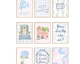 Conjunto de láminas imprimibles para pared de la residencia universitaria de GCSU, estilo preppy de Georgia, ideales para regalar en la graduación.