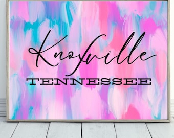 University of Tennessee Dorm Decor Printable | Knoxville Tennessee Wall Art | Vols College Apartment Decor | Pink Abstract Print