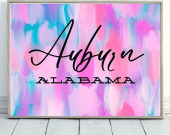 Auburn University Dorm Decor Printable | Auburn Alabama Wall Art | Preppy College Apartment Decor | Pink Abstract Gallery Wall Print