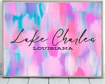 McNeese State Dorm Decor Printable | Lake Charles Louisiana Wall Art | Preppy College Apartment Decor | Pink Abstract Print