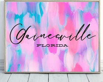 Lámina decorativa para pared de Gainesville, Florida / Decoración estilo universitario / Lámina abstracta y colorida para dormitorio / JPG de 16x20