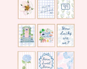 UNC Dorm Decor Printable Set | Chapel Hill Preppy Gallery Wall | Carolina Blue Dorm Prints | College Room Wall Art / Graduation Gift