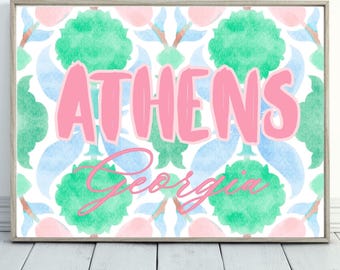 Arte abstracto impreso en bloque de la UGA Athens Georgia para pared / Decoración preppy para dormitorio / Arte para habitación universitaria Grandmillennial / JPG de 16x20