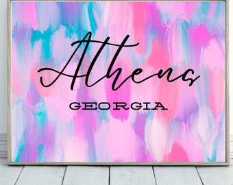 Lámina decorativa para pared de Athens, Georgia / Decoración estilo preppy para estudiantes universitarios / Lámina abstracta y colorida para dormitorio / JPG de 16x20
