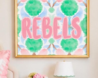 Stampe artistiche per la stanza del dormitorio di Ole Miss / Quadri dei Rebels / Decorazioni per appartamenti universitari / Stampe artistiche preppy