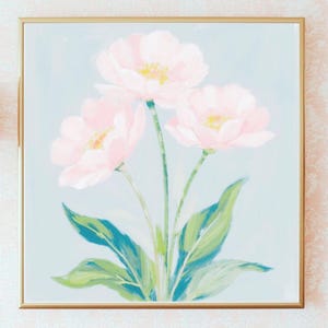 Southern Preppy Botanical Wall Art JPG / Roze en blauw Grandmillennial Southern Charm Decor / Pastelbloemen vierkant afdrukbaar