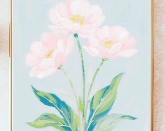 Südliche adrette botanische Wandkunst JPG / Rosa und Blaues Grandmillennial Südliches Charme-Dekor / Pastellblumenquadrat bedruckbar