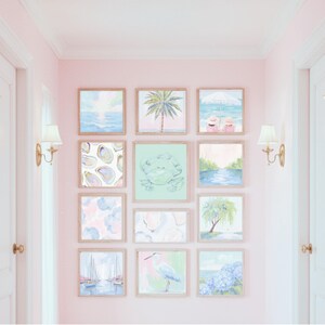 Pastel Beach Wall Art Set – Preppy Coastal Printable Gallery Wall – Grandmillennial Ocean Decor – Pink & Blue Summer Beach House Art image 6