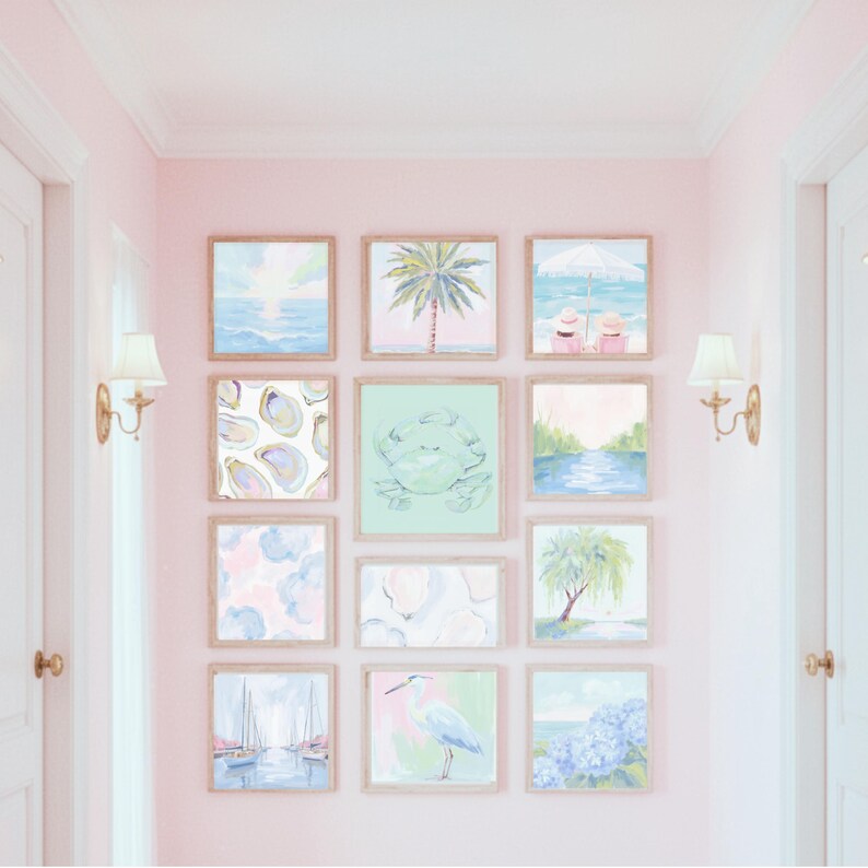 Pastel Beach Wall Art Set – Preppy Coastal Printable Gallery Wall – Grandmillennial Ocean Decor – Pink & Blue Summer Beach House Art image 6