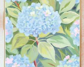Pastell Hortensie Wand Kunst Preppy Blumendruck Cottagecore Vintage Hortensie Botanischer Platz Druckbar Südländisches Dekor Grandmillenial