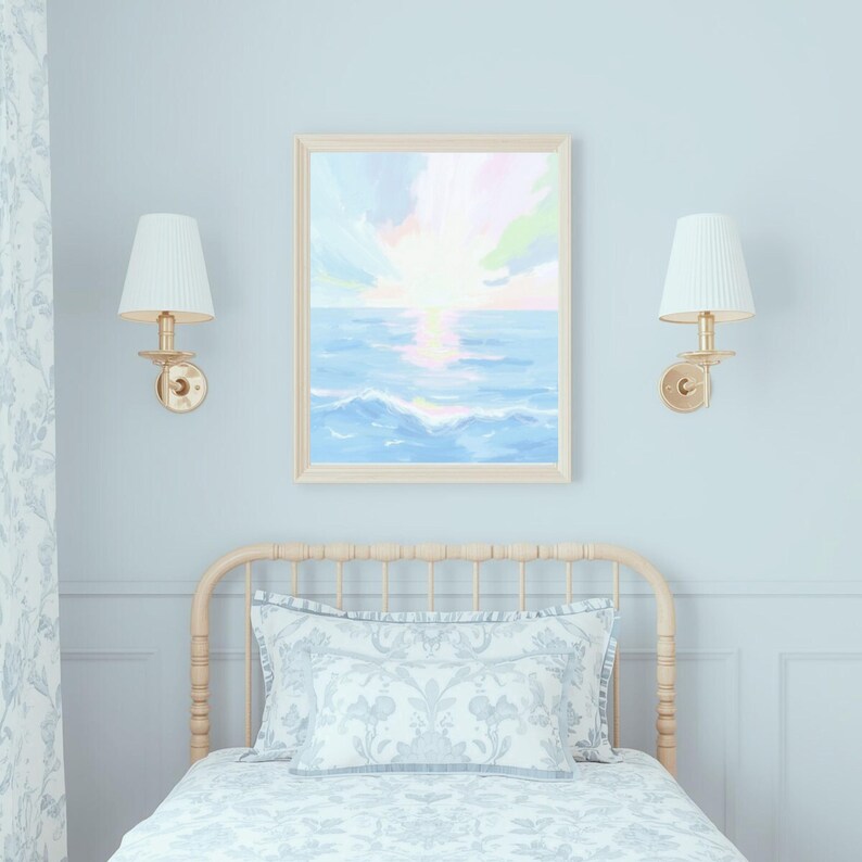Pastel Beach Wall Art Set – Preppy Coastal Printable Gallery Wall – Grandmillennial Ocean Decor – Pink & Blue Summer Beach House Art image 7