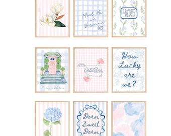 Set di 9 stampe decorative per dormitorio a tema Oklahoma Sooners / Parete con galleria di immagini OU / Arredamento preppy per appartamento universitario a Norman, Oklahoma