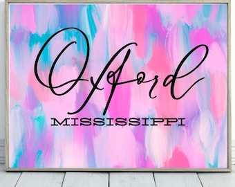 Ole Miss Dorm Decor Printable | Oxford Mississippi Wall Art | Preppy College Apartment Decor | Pink Abstract Gallery Wall Print