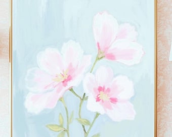Arte mural botánico estilo preppy sureño JPG / Decoración con encanto sureño Grandmillennial / Lámina decorativa cuadrada floral en tonos pastel