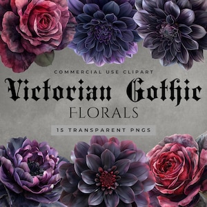 Gothic Floral Clipart: Dark Victorian Flowers PNG (Digital Download)