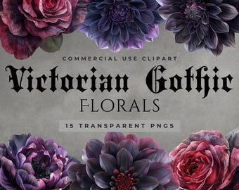 Gothic Floral Clipart: Dark Victorian Flowers PNG (Digital Download)