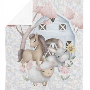 Large Country Farm Animals Fabric Panel, Cottage Sheep Donkey Horse Design - Quilting Crafts Decor - 100% Cotton - 30" x 40" (75 x 100 cm)