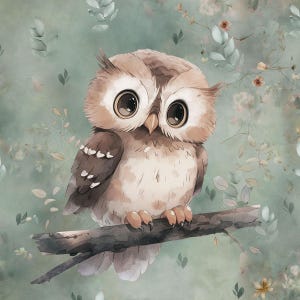Wald Eulen Stoff Panel, Wald Vogel Garten Neutral Stoff für Kleidung, Basteln & Dekorieren - French Terry - 16 "x 20" (40 x 50 cm)