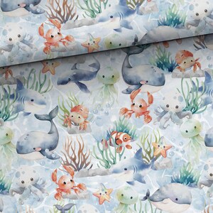 Under the Sea Fabric, Underwater World Ocean Marine Life Nautical - 164 cm (65”) Wide - French Terry - Apparel, Accessories, Crafts & Decor