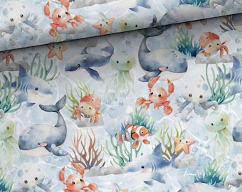 Under the Sea Fabric, Underwater World Ocean Marine Life Nautical - 164 cm (65”) Wide - French Terry - Apparel, Accessories, Crafts & Decor