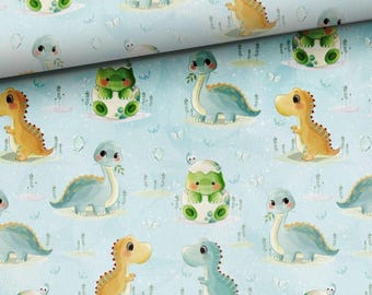 Cute Dinosaurs Fabric, Jurassic Dino Trex Forest Animals Children - 100% Cotton - Perfect for Quilting, Crafts, Apparel & Decor