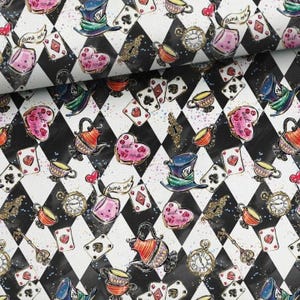 Tela Wonderland, diseño de fantasía de Alicia en el Sombrerero Loco - 155 cm (61”) de ancho - 100 % algodón - Perfecta para acolchado, manualidades, ropa y decoración