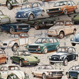 Classic Cars Fabric, Vintage Retro Rustic Auto Road Design - Perfect for Apparel, Accessories, Crafts & Decor