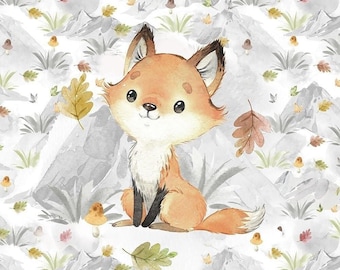 Wildwood Fox Fabric Panel, Forest Animals Fabric, Woodland Fabric for Clothes, Crafts & Decor - French Terry - 16" x 20" (40 x 50 cm)