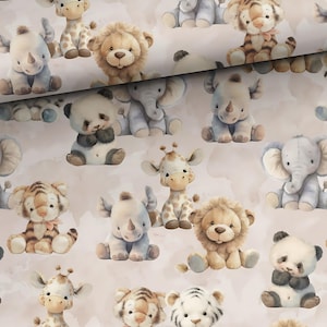 Tecido de pelúcia com animais fofos, mapa de safári, savana, vida selvagem exótica, floresta, bosque, crianças - perfeito para roupas, acessórios, artesanato e decoração