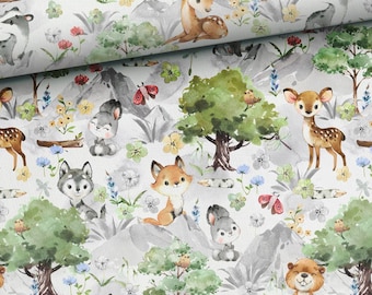 Wildwood Bloom Fabric, Forest Animals Woodland Nature Kids Kawaii Wildlife - 100% Cotton - Perfect for Quilting, Crafts, Apparel & Decor