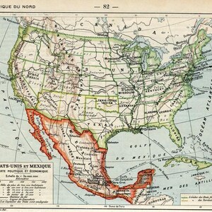 Carte vintage des USA d'un ancien livre d'université des années 1930, collection personnelle, à télécharger et imprimer, création digitale.
