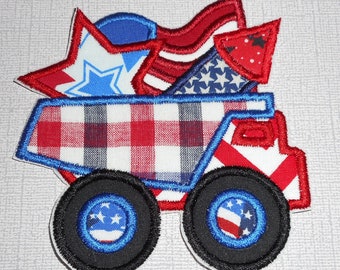 Fourth of  July  truck truck- flag- star- Ready  to ship patch -Machine Embroidery- iron on- applique- patch  -free shipping