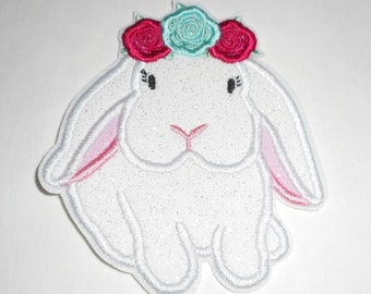 Easter- Rabbit-Bunny   -Ready to Ship  patch -Machine Embroidery  - Iron on-applique -patch-free shipping