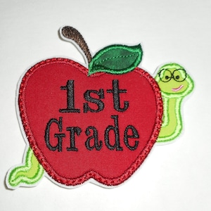 School Apple 1st Grade - Embroidered Iron On Applique (3.50x3.85)